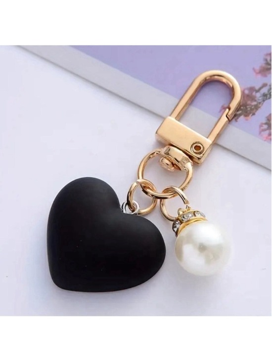 Unbranded Accessories - NEW Black Heart Pearl Gold Bag Charm Key Ring Accessory NWT